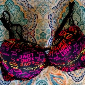 XOXO 40 D Bra Black w/ hot pink, bright orange and yellow pront